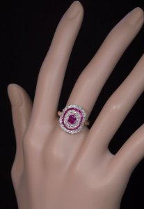 pink sapphire and diamond platinum over gold Art Deco ring 1920s