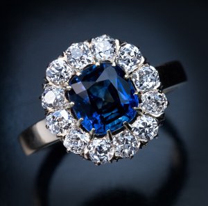 antique sapphire and diamond cluster engagement ring