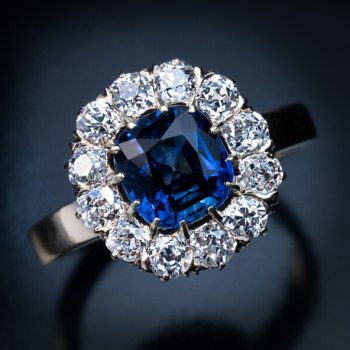 antique sapphire and diamond cluster engagement ring