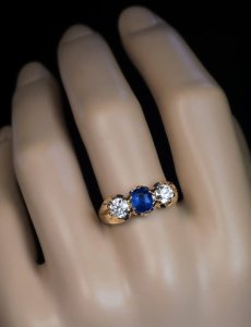 vintage three stone rings - sapphire and diamond ring