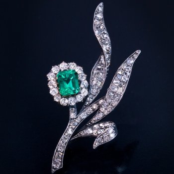 antique emerald and diamond flower brooch pin