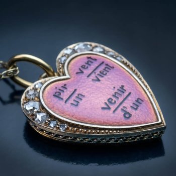 antique gold enamel diamond heart pendant necklace