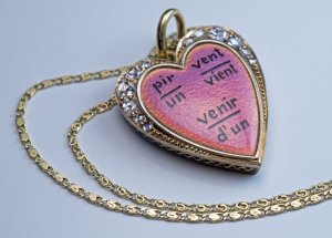 Victorian antique heart shaped pendant necklace covered with guilloche enamel