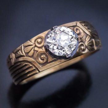 1.23 ct old European cut diamond mens ring