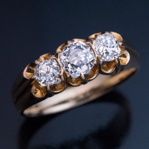 3 stone antique old mine cut diamond gold ring