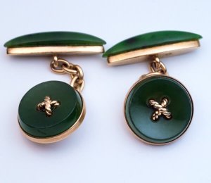 Carl Faberge nephrite jade and gold cufflinks