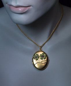 Art Nouveau antique gold and enamel necklace locket