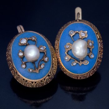 antique Victorian enamel pearl diamond gold earrings