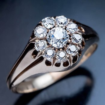 Antique 19th century diamond cluster gold men's ring