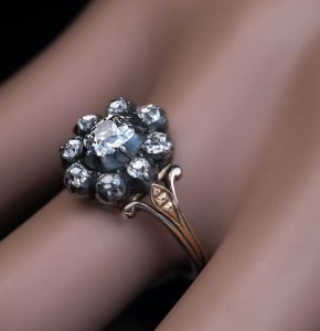 Georgian diamond silver gold cluster ring