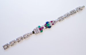 Art Deco vintage tutti frutti diamond emerald ruby sapphire platinum bracelet