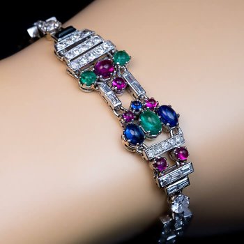 tutti frutti jewelry - vintage Art Deco "tutti frutti" platinum, diamond, sapphire, ruby, emerald gemstone bracelet