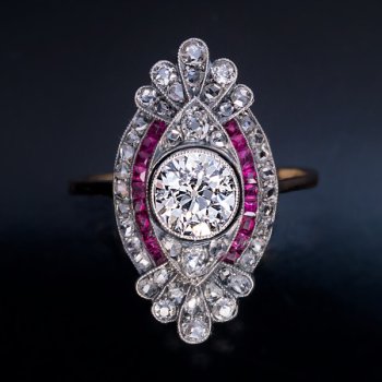 Early Art Deco Edwardian diamond ruby engagement ring