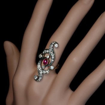 Belle Epoque antique ruby diamond long ring