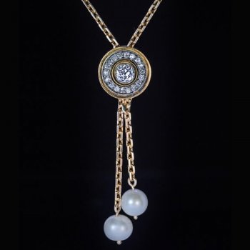 antique pearl diamond gold necklace