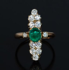 antique cabochon cut emerald and diamond ring