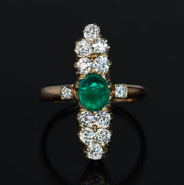 Antique Cabochon Emerald Diamond Gold Ring - Antique Jewelry | Vintage ...