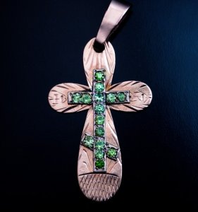 antique demantoid and gold cross pendant
