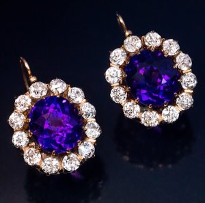 Antique Russian Siberian Amethyst Diamond Earrings