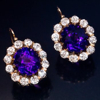 Antique Russian Siberian Amethyst Diamond Earrings