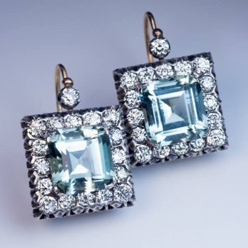 Art Deco vintage aquamarine and diamond earrings