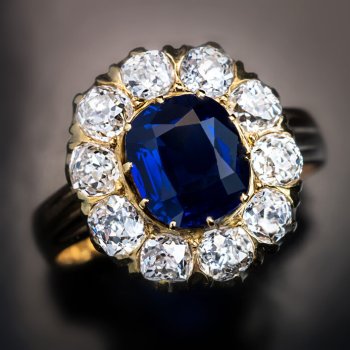 antique unheated sapphire and diamond cluster engagement ring