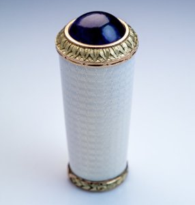 Faberge parasol handle - amethyst, guilloche enamel, chased gold