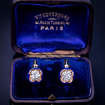 antique solitaire 1 carat diamond blue enamel earrings