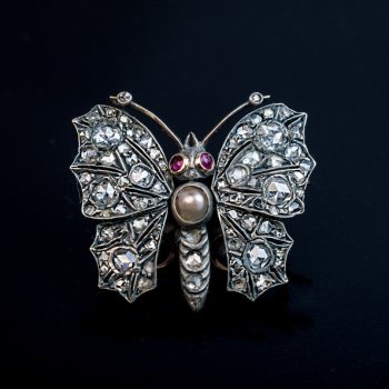 Antique Victorian diamond butterfly brooch pin