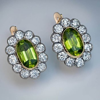 antique peridot and diamond cluster earrings