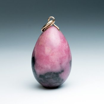 antique Russian gold mounted carved rhodonite egg pendant