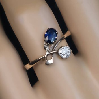 Art Nouveau antique sapphire diamond gold ring