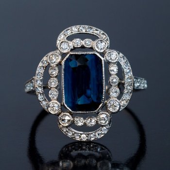 Art Deco sapphire diamond platinum ring