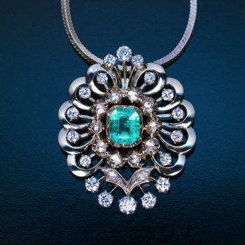 vintage emerald diamond white gold pendant