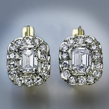 vintage emerald cut diamond earrings