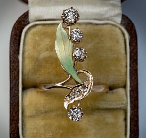 Art Nouveau jewelry - antique enamel diamond gold ring