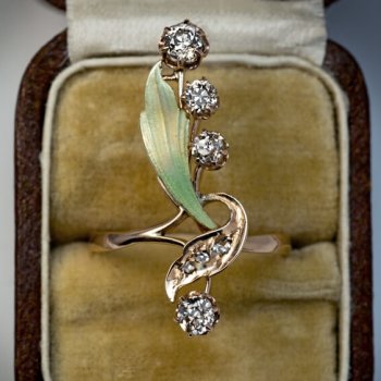 Art Nouveau jewelry - antique enamel diamond gold ring