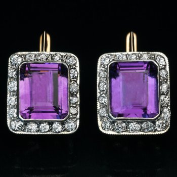 Art Deco earrings - Amethyst and Diamond cluster earrings