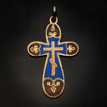 antique gold and champleve enamel cross pendant