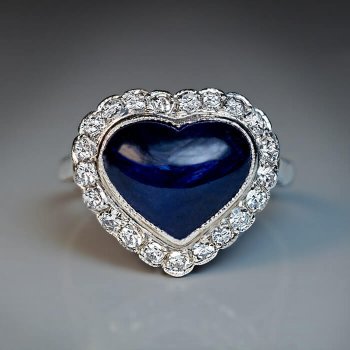 vintage art deco era heart shaped sapphire and diamond engagement ring