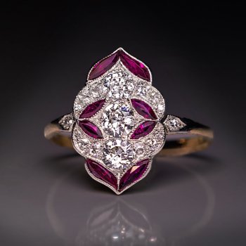 edwardian early art deco diamond ruby unique engagement ring
