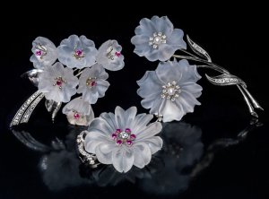Vintage Austrian carved rock crystal brooches