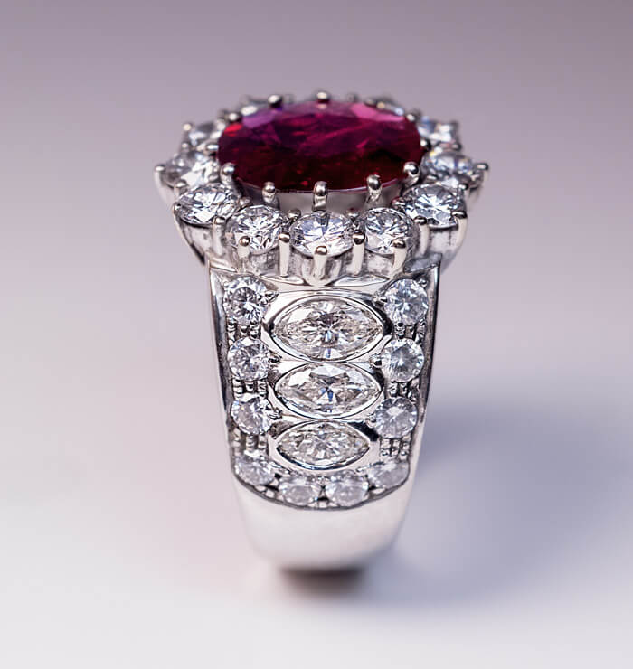 9K SOLID WHITE GOLD 0.60CT NATURAL OVAL RUBY RING WITH 6 DIAMONDS. – Erok  Designs