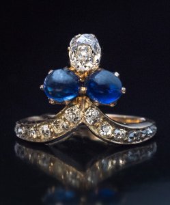 antique Victorian cabochon sapphire and diamond ring