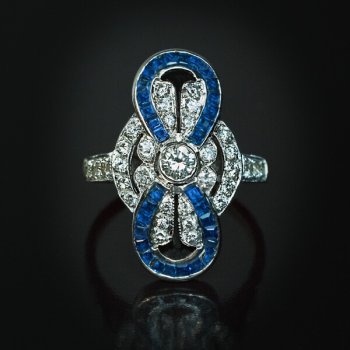vintage calibre cut sapphire diamond gold ring