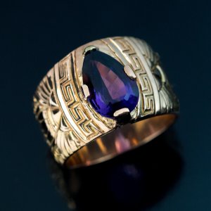 wide band gold and amethyst ring