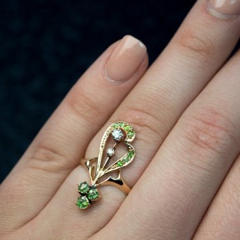 Art Nouveau demantoid diamond ring