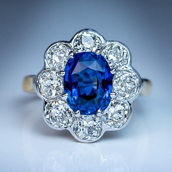 Antique French Sapphire Diamond Engagement Ring - Antique Jewelry ...