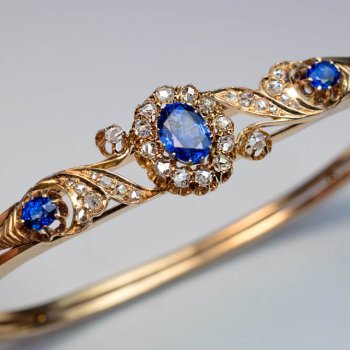 Victorian jewelry - antique sapphire diamond bangle bracelet