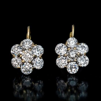 antique old European cut diamond cluster earrings